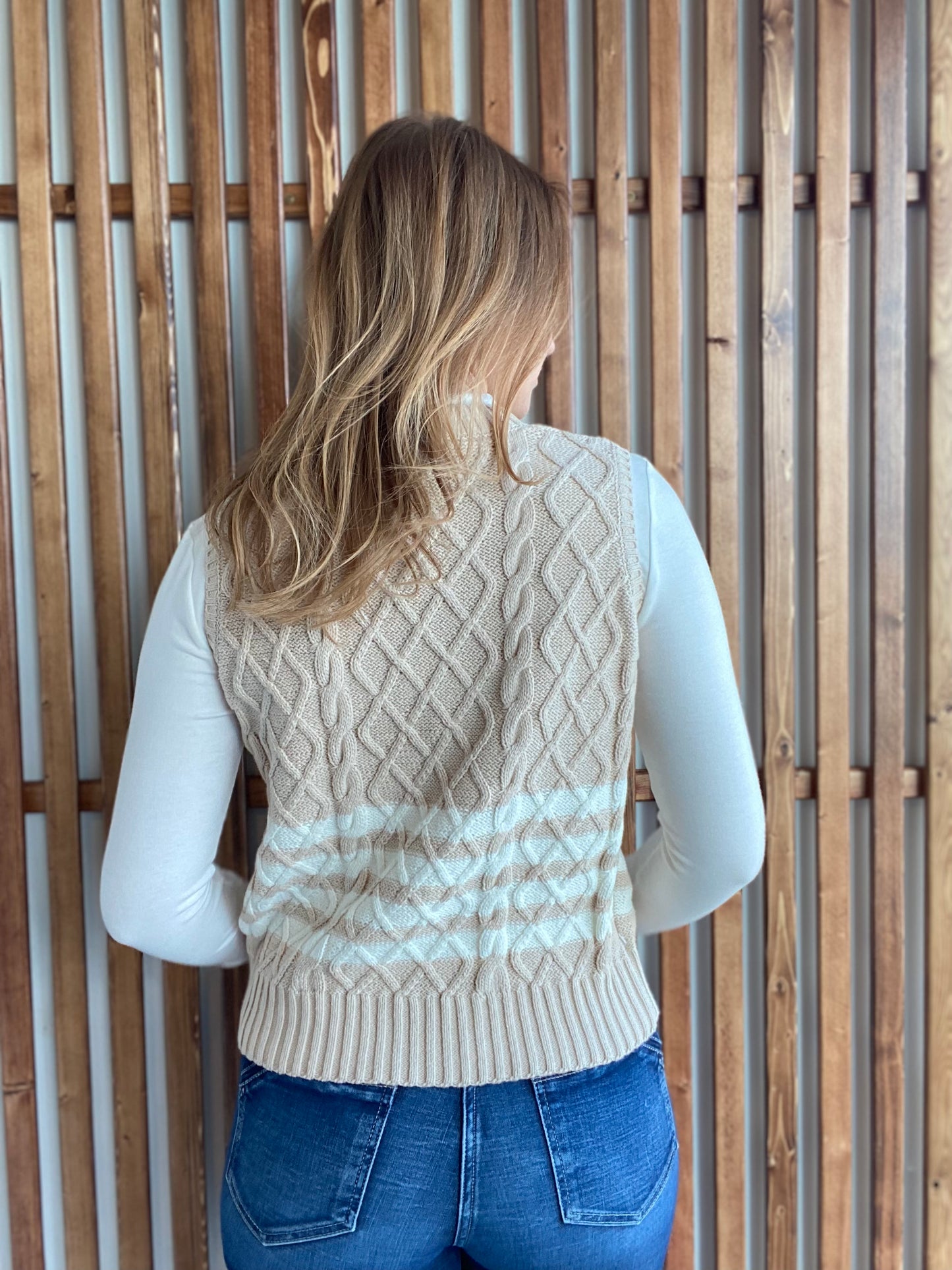 Sleeveless Striped Cable Knit Sweater Vest