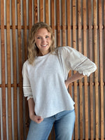 Swiss Dot Puff Sleeve Top - Heathered Grey