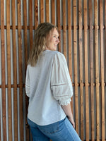 Swiss Dot Puff Sleeve Top - Heathered Grey