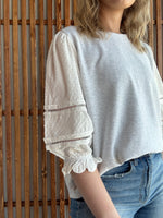 Swiss Dot Puff Sleeve Top - Heathered Grey