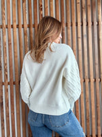 Crew Neck Long Balloon Textured Knit Sweater