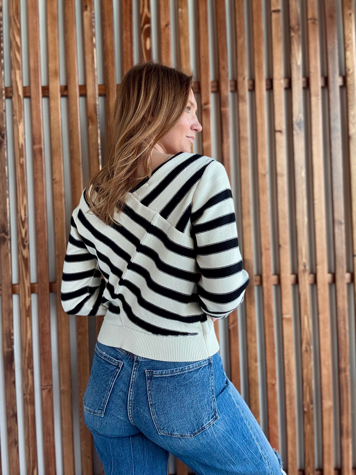 Wrap V-Neck Striped Sweater