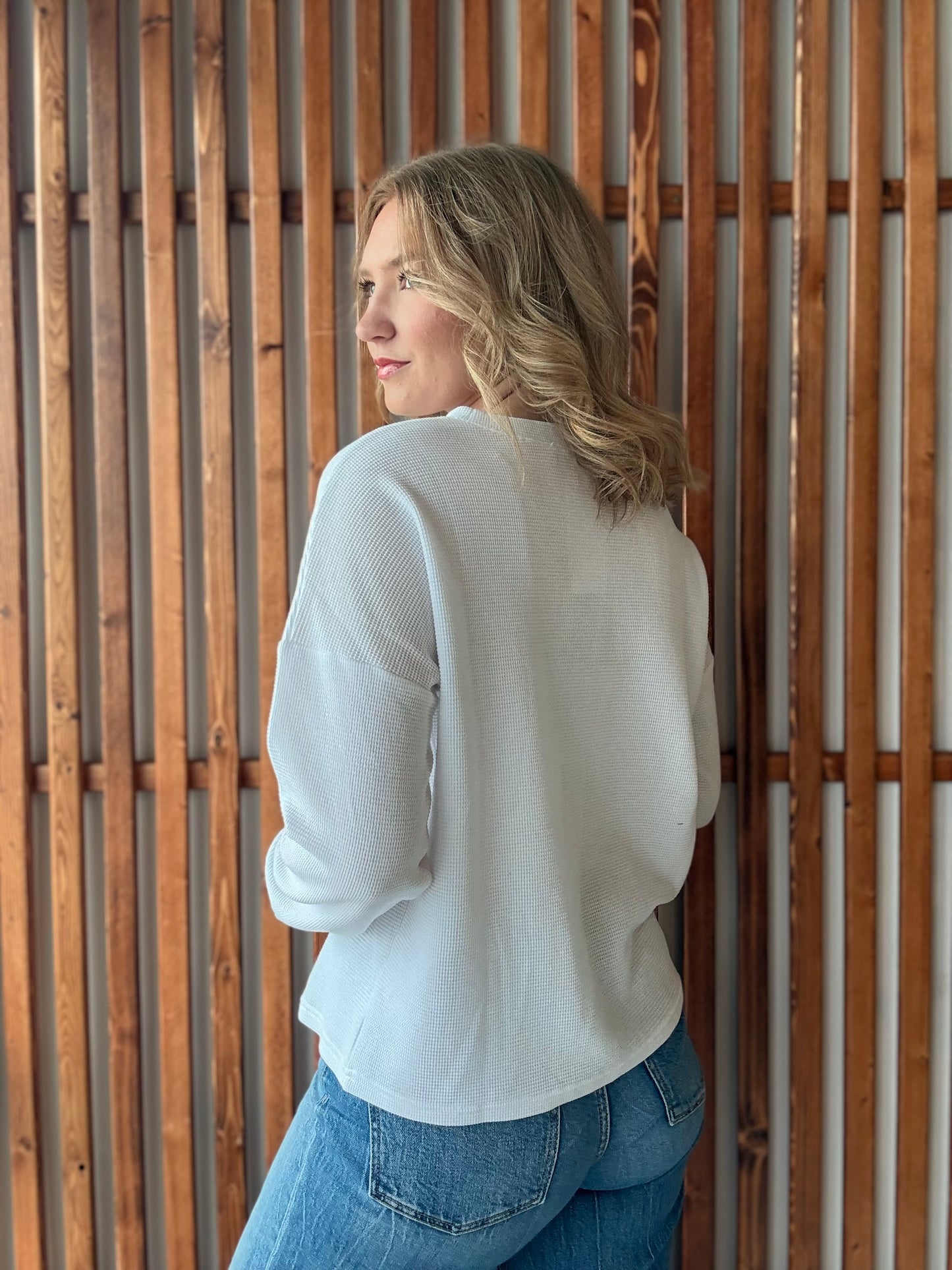 Double Knit Round Neck Long Sleeve - White