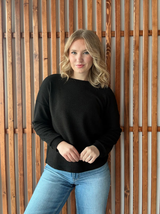 Double Knit Round Neck Long Sleeve - Black