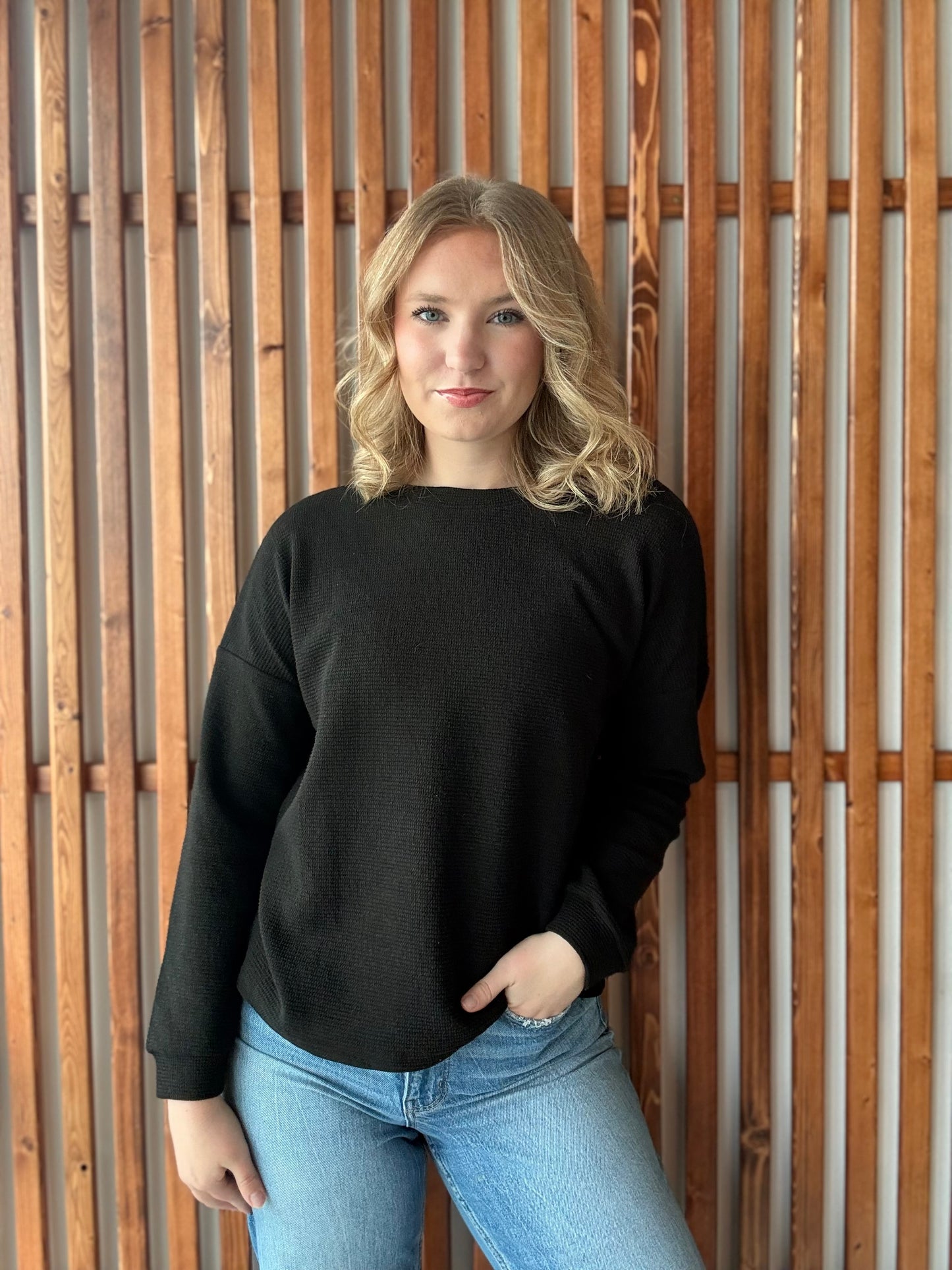 Double Knit Round Neck Long Sleeve - Black