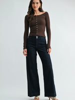 Dark Pintuck Wide Leg Trouser