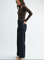 Dark Pintuck Wide Leg Trouser