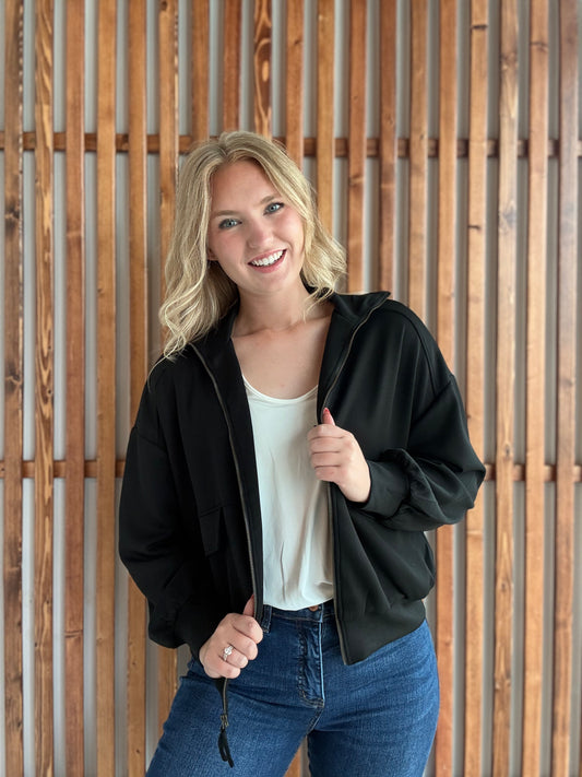 Buttery Soft Modal Flap Jacket: Black