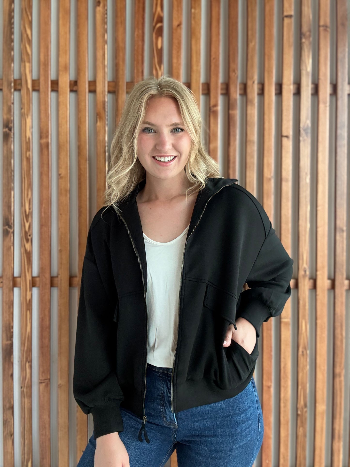 Buttery Soft Modal Flap Jacket: Black