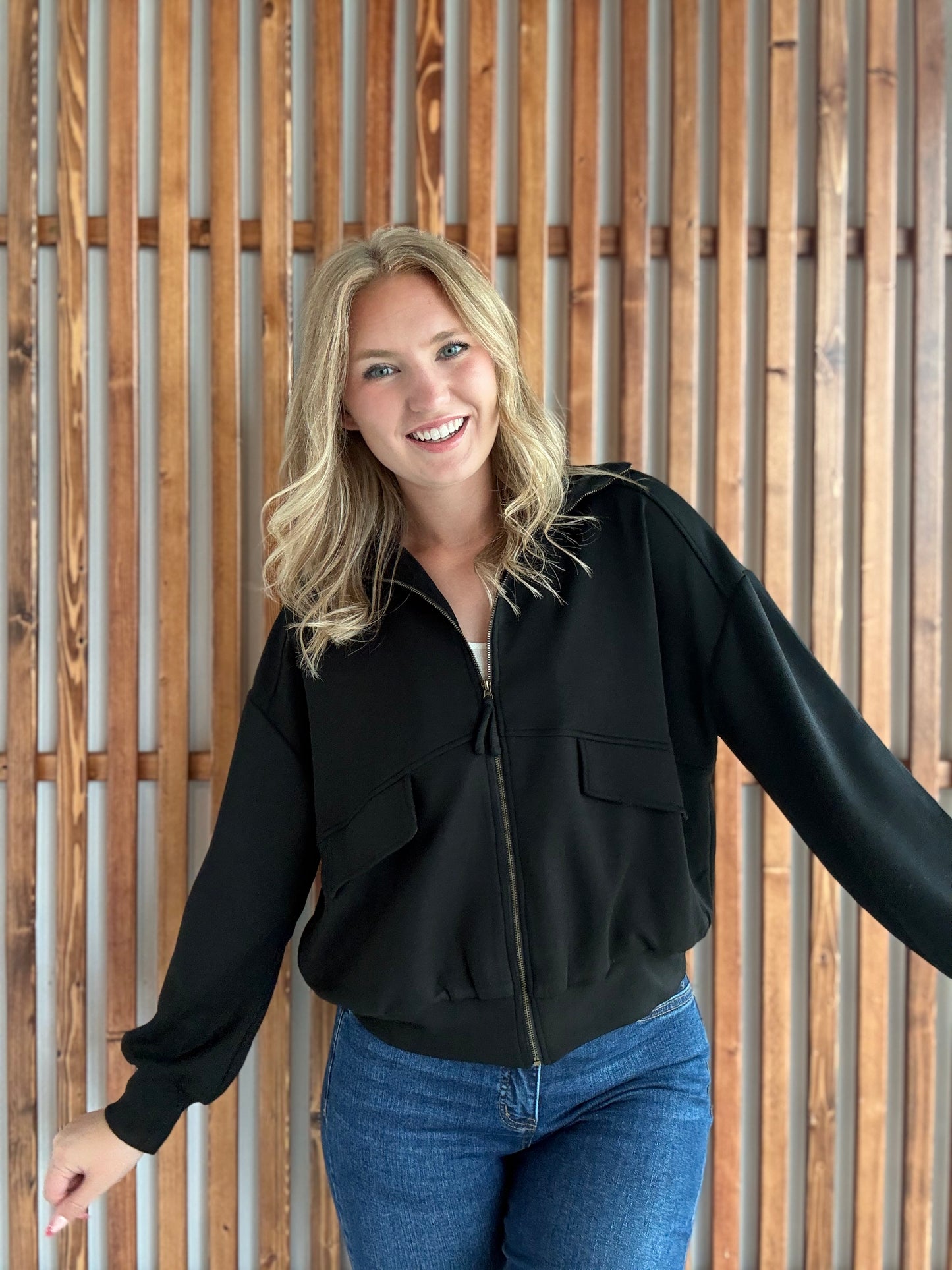 Buttery Soft Modal Flap Jacket: Black