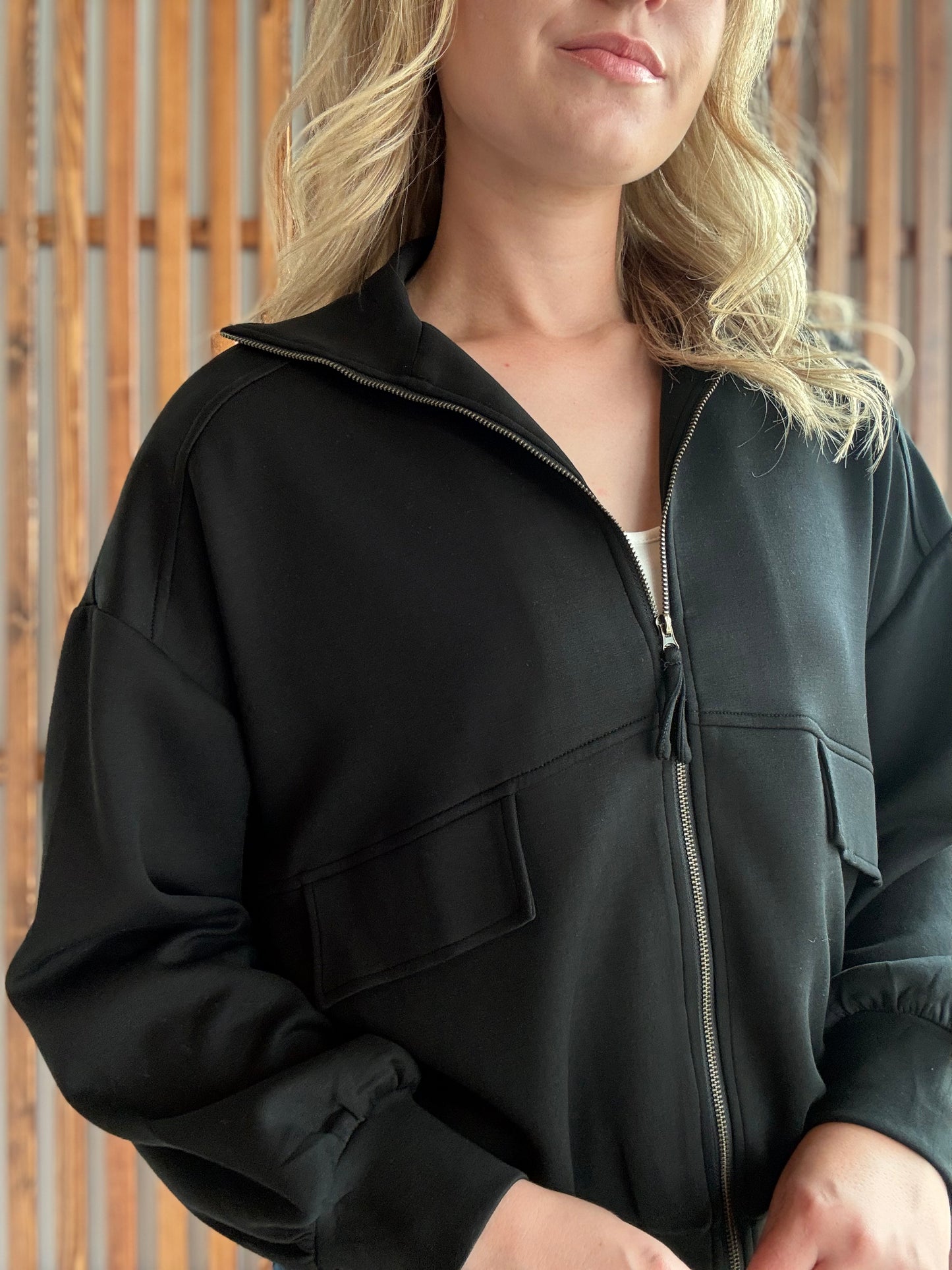 Buttery Soft Modal Flap Jacket: Black
