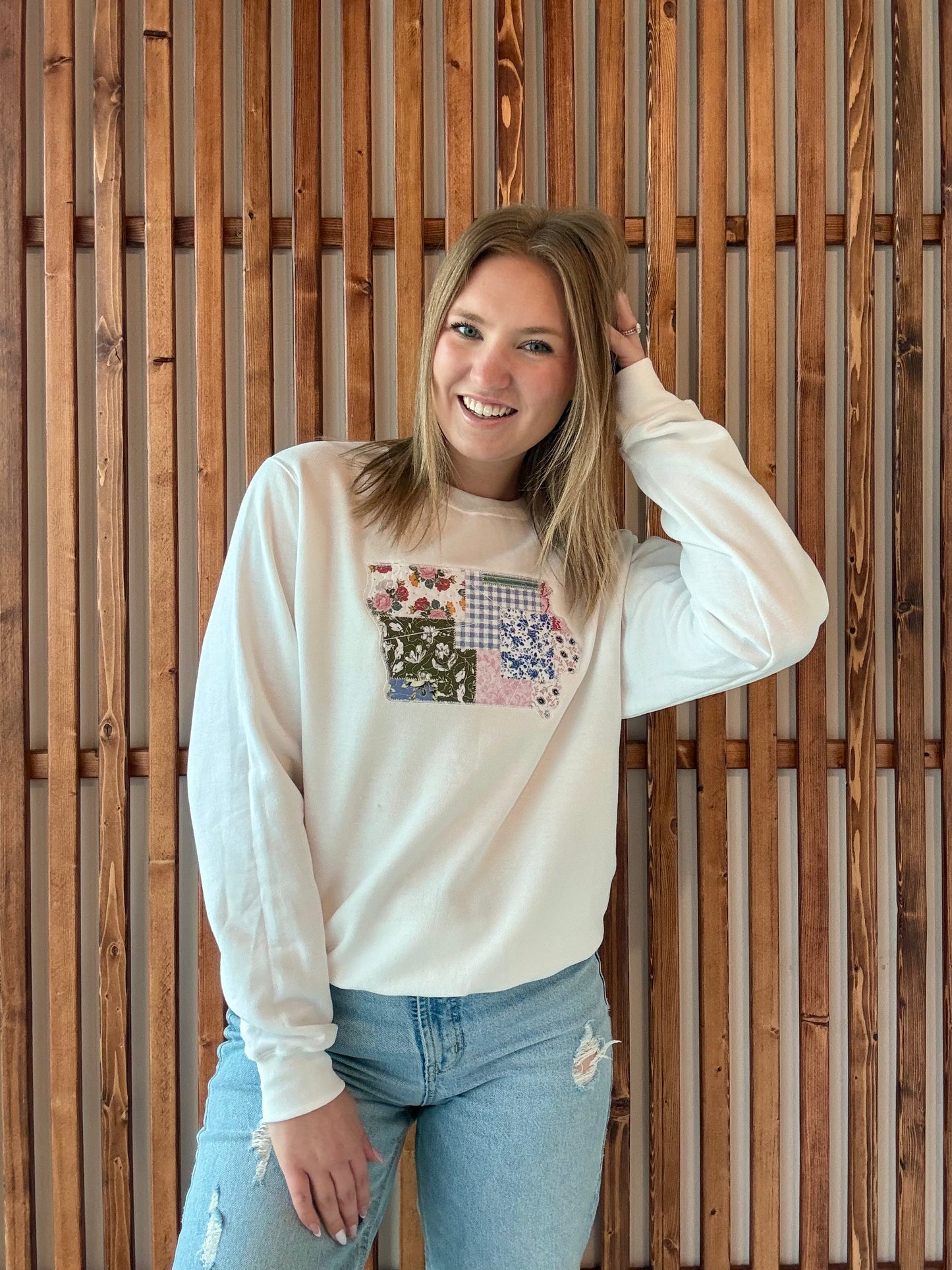 Quilted Patchwork Iowa Sweatshirt - White