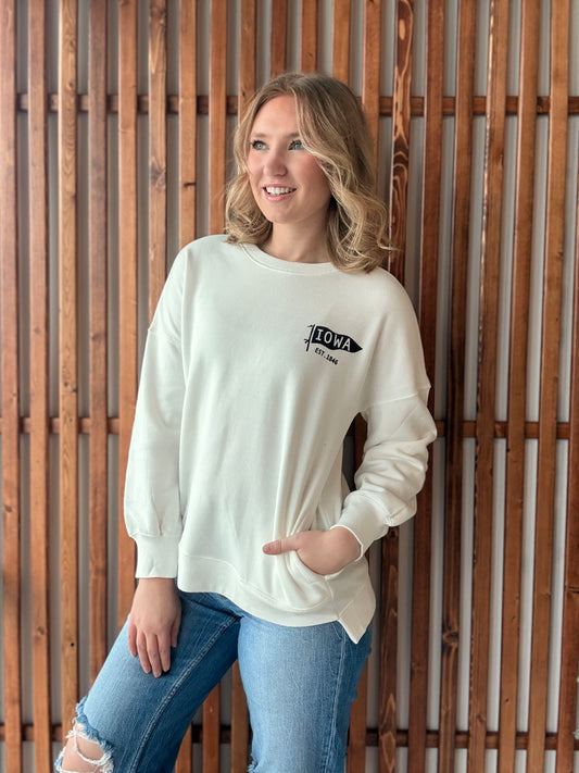 Iowa Left Chest Flag Sweatshirt with Pockets