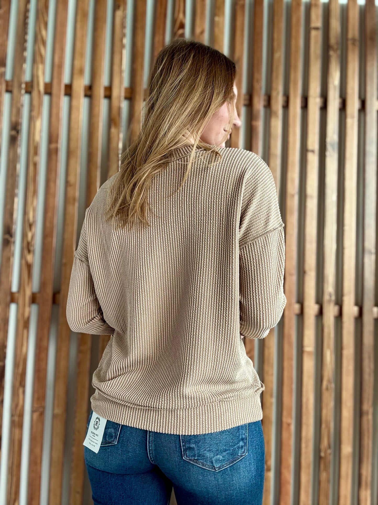 Corded Rib Round Neck Long Sleeve