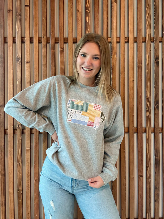 Quilted Patchwork Iowa Sweatshirt - Grey