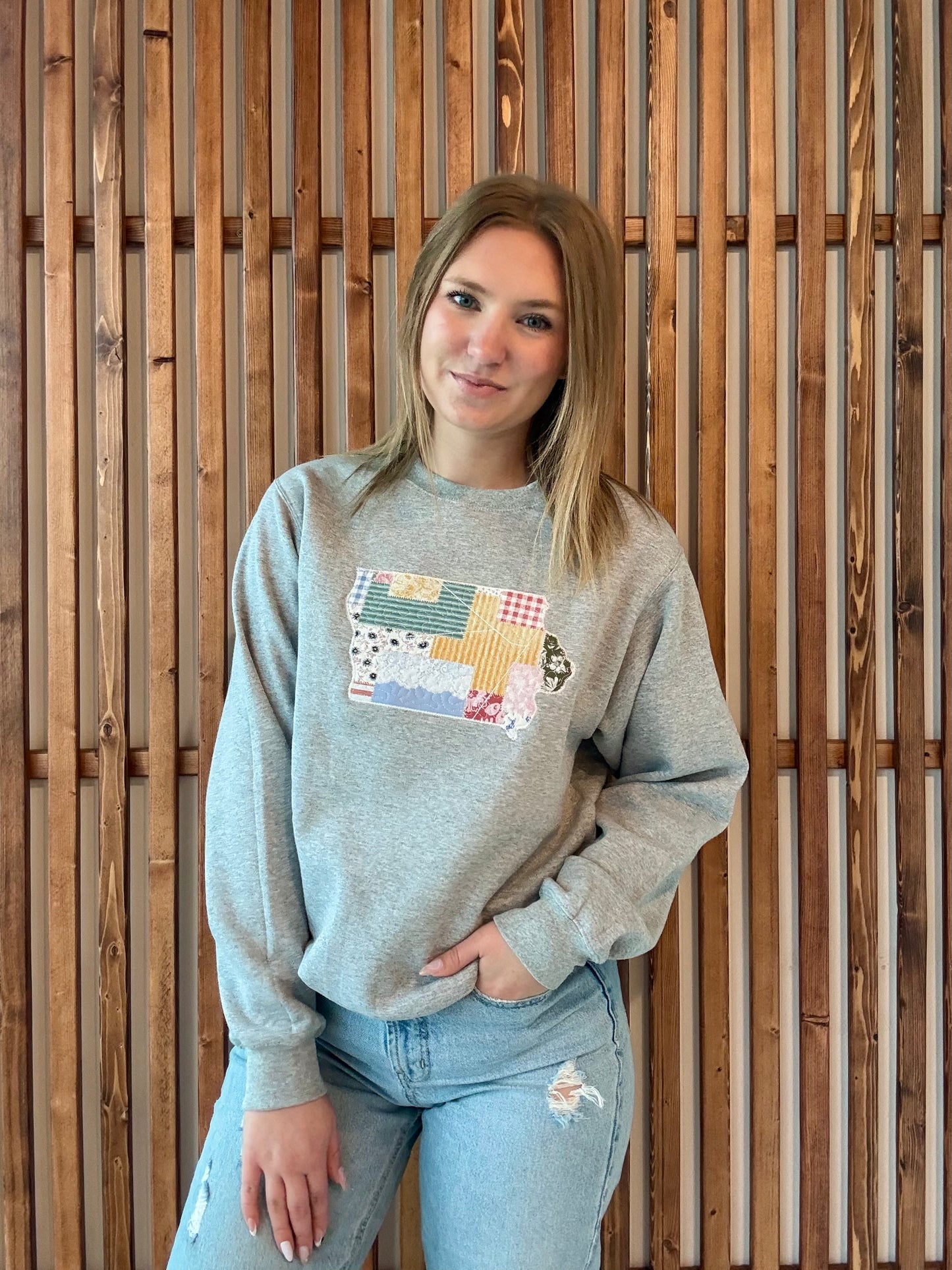 Quilted Patchwork Iowa Sweatshirt - Grey