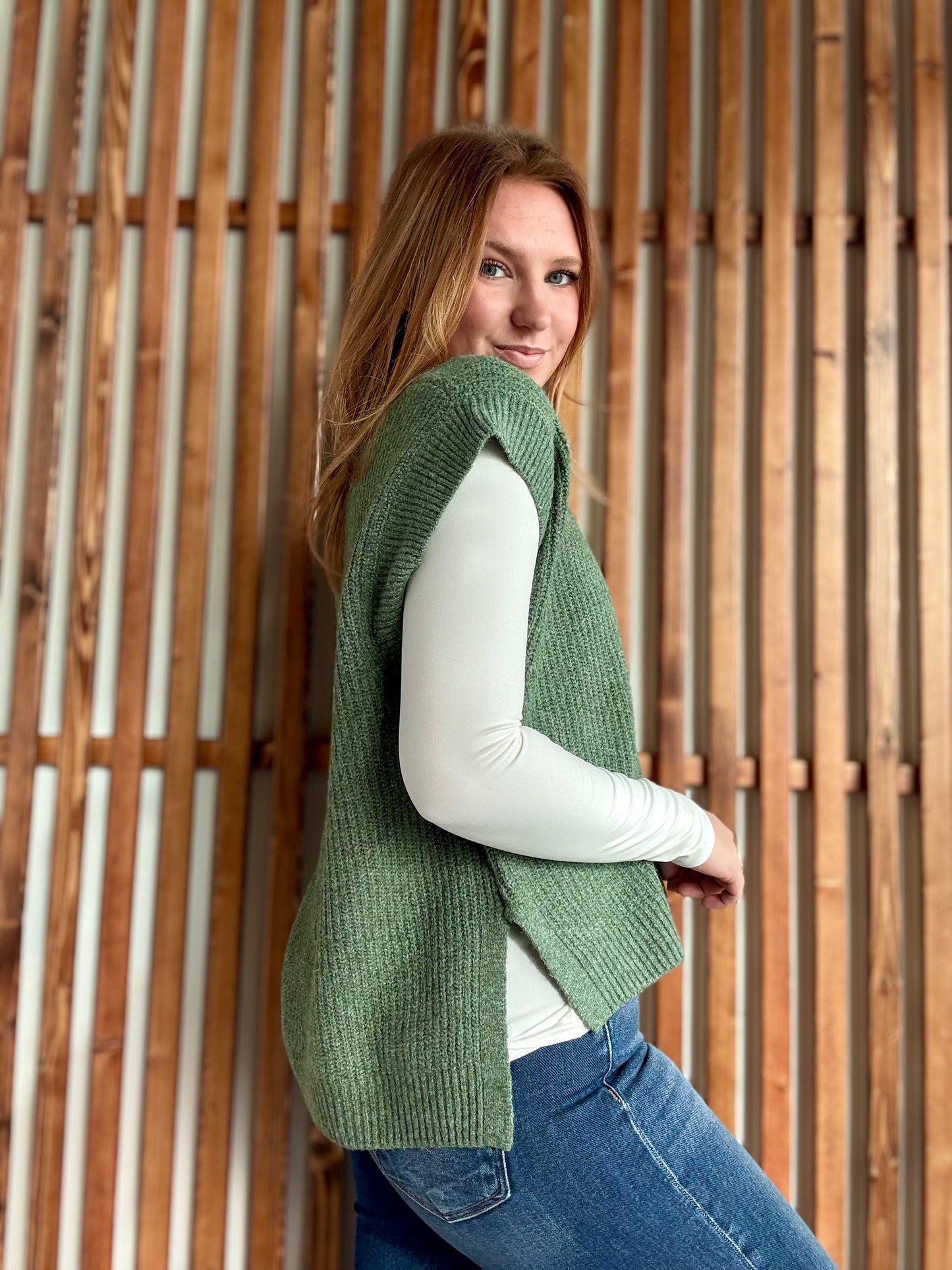 Oversized Sweater Vest with Side Slit