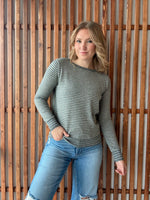 Striped Crew Neck Long Sleeve - Grey