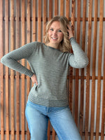 Striped Crew Neck Long Sleeve - Grey