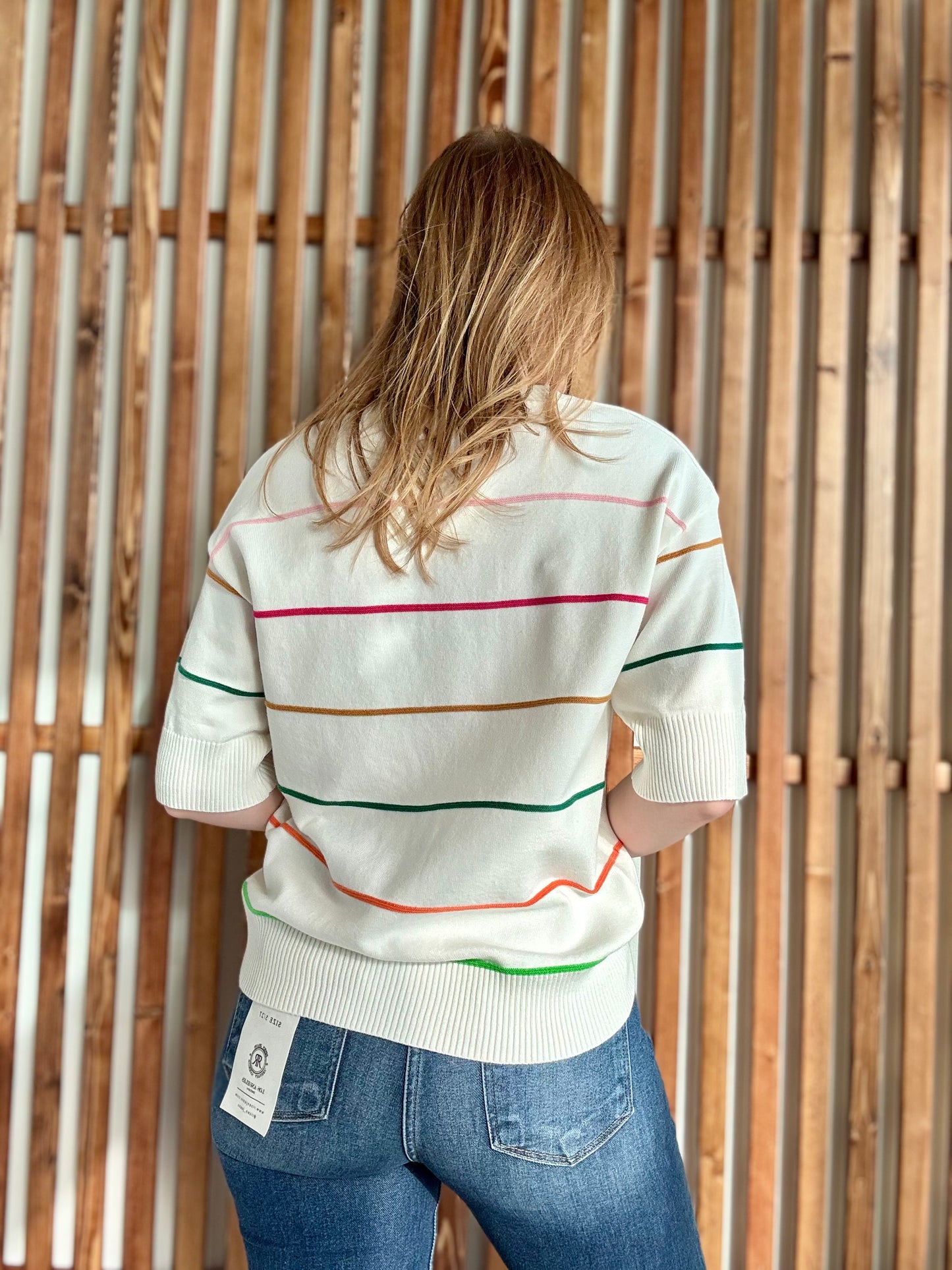 Colorful Stripe Short Sleeve Sweater