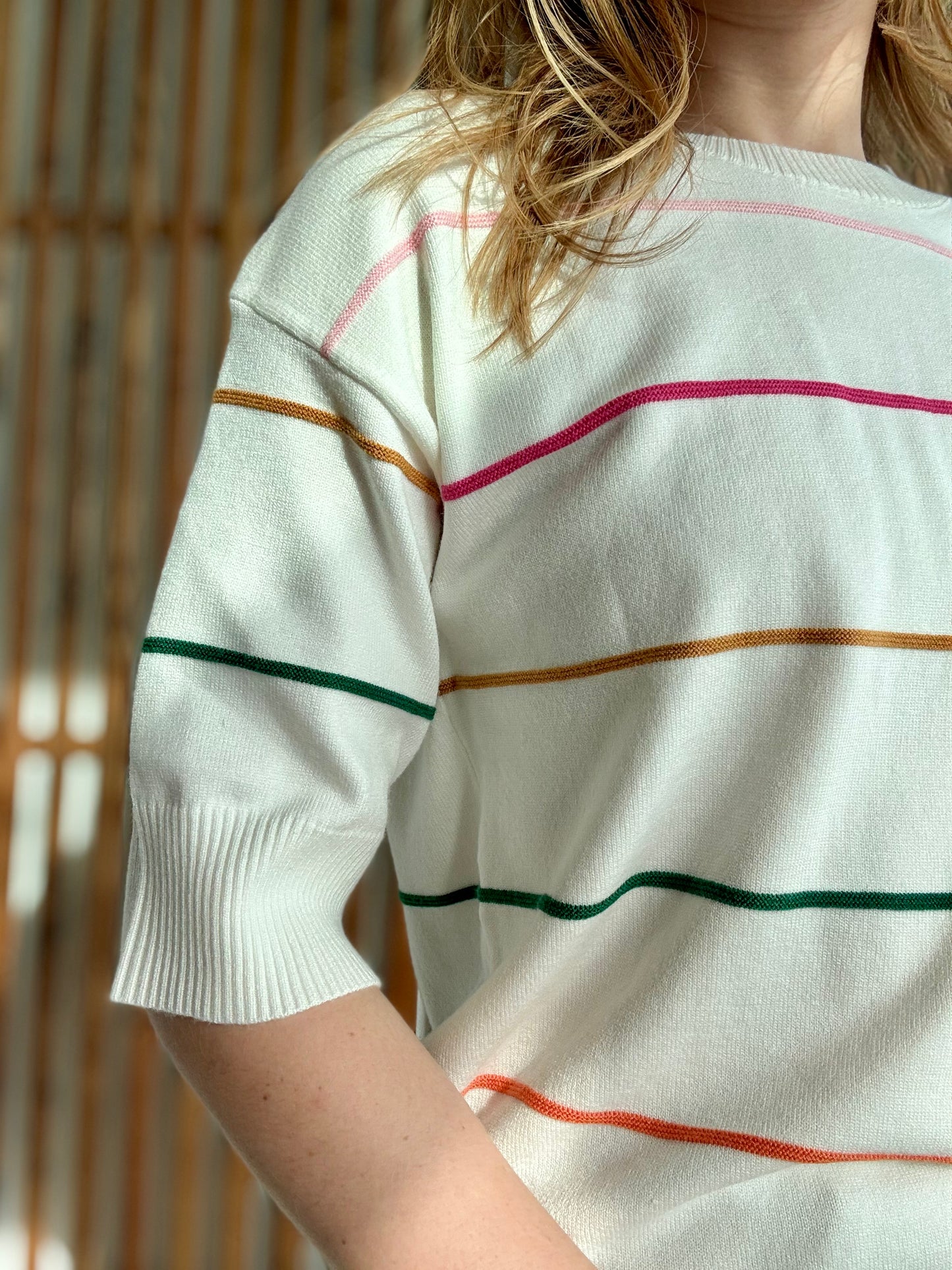 Colorful Stripe Short Sleeve Sweater