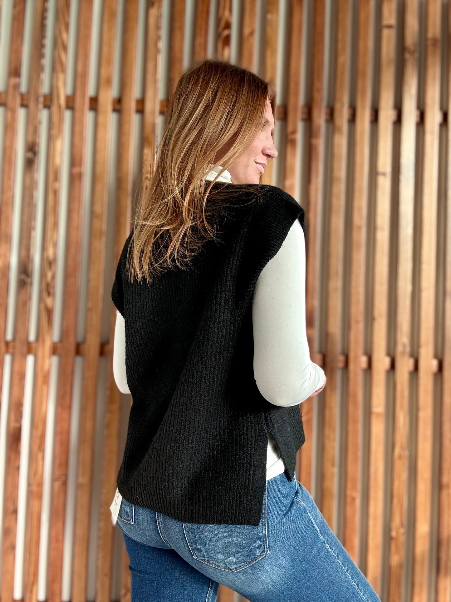 Oversized Sweater Vest with Side Slit