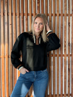 Colorblock Trim Detail Zip Up Sweatshirt - Black