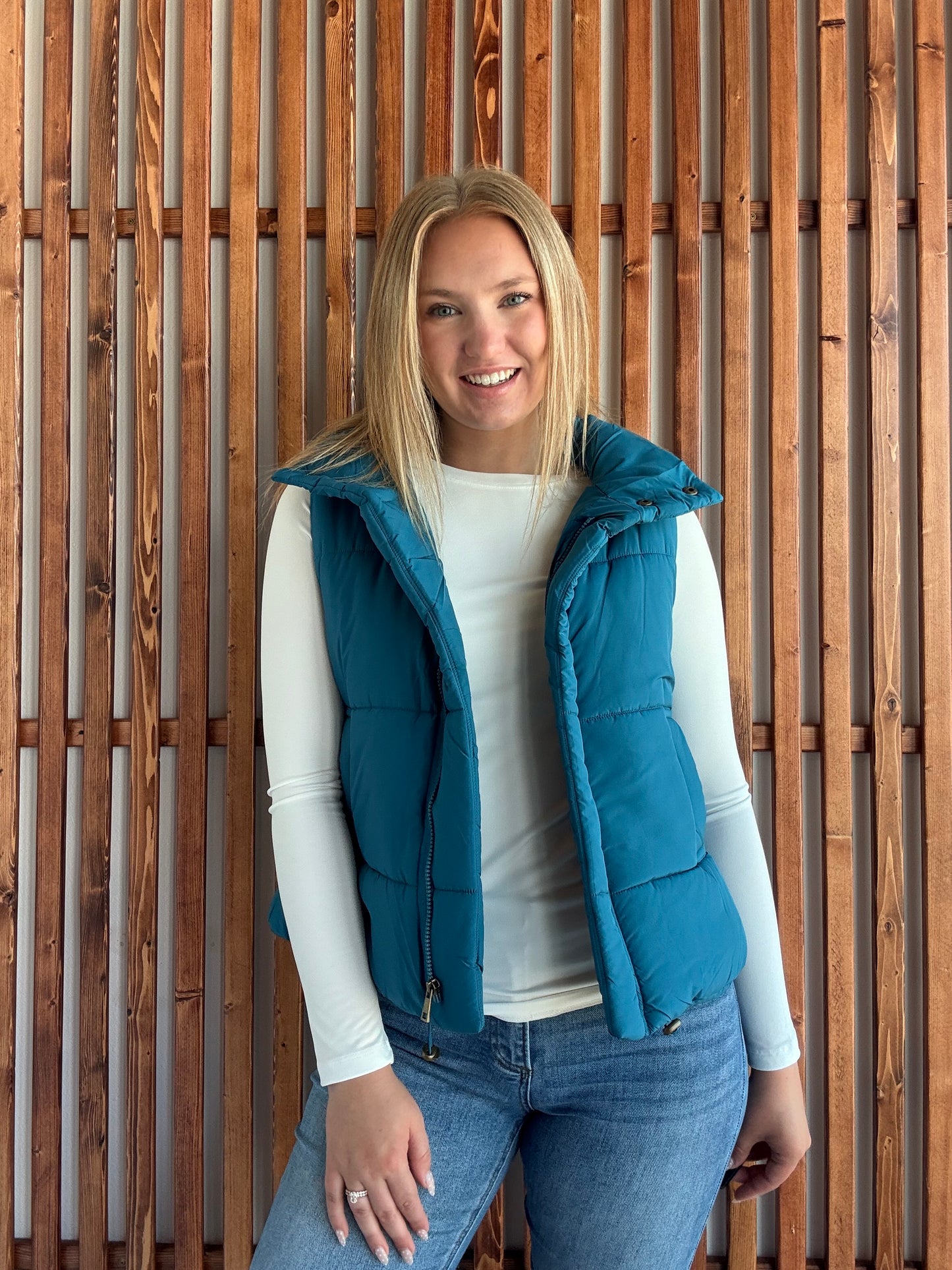 High Neck Puffer Vest - Teal