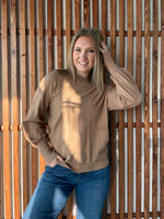 Crew Neck Balloon Long-Sleeve Sweater - Taupe