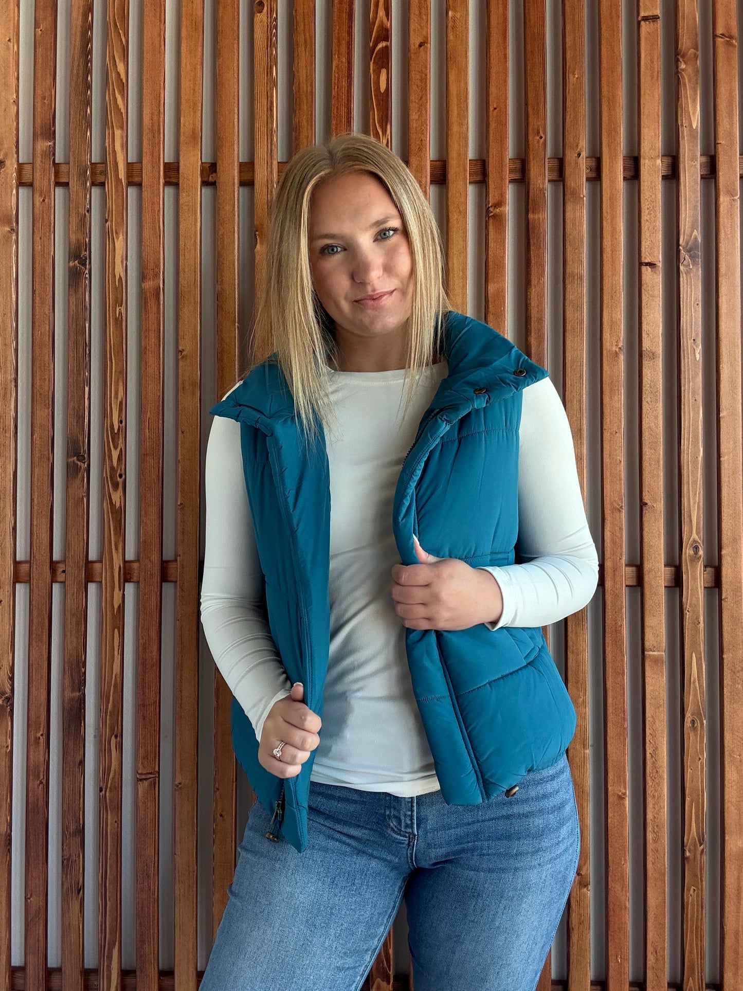 High Neck Puffer Vest - Teal