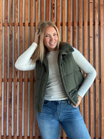 High Neck Puffer Vest - Dark Olive