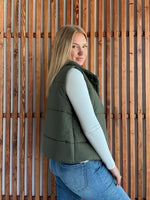 High Neck Puffer Vest - Dark Olive