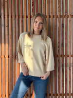 Drop Shoulder Elbow Sleeve Sweater - Cream