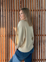 Drop Shoulder Elbow Sleeve Sweater - Cream