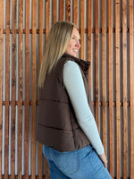 High Neck Puffer Vest - Brown