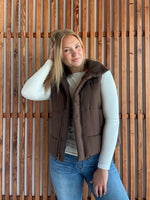 High Neck Puffer Vest - Brown