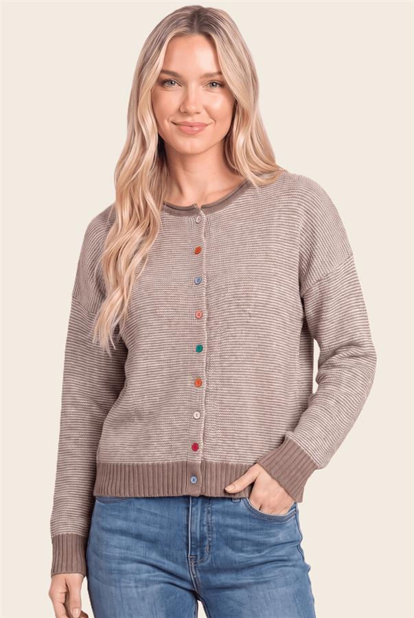 Multi Color Button Cardigan: Lt Mocha
