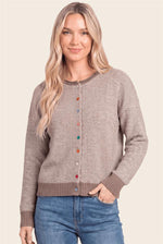 Multi Color Button Cardigan: Lt Mocha