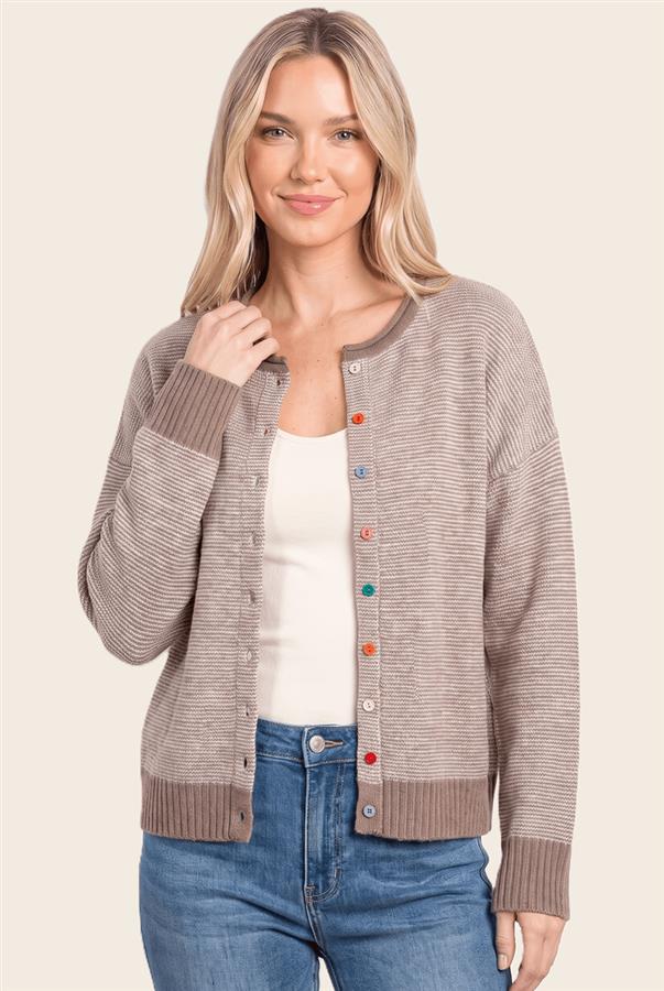 Multi Color Button Cardigan: Lt Mocha