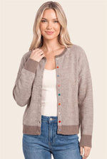 Multi Color Button Cardigan: Lt Mocha