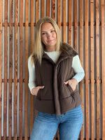 High Neck Puffer Vest - Brown