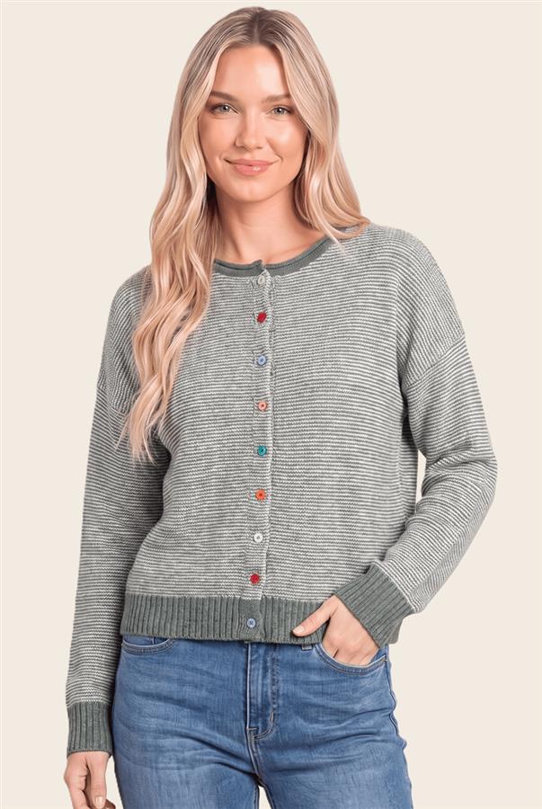 Multi Color Button Cardigan: Lt Olive