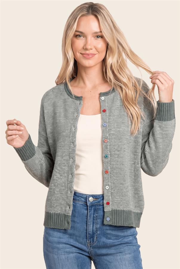 Multi Color Button Cardigan: Lt Olive