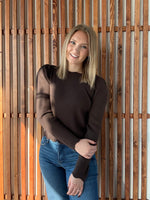 Ribbed Puff Sleeve Sweater - Chocolate