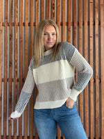 Soft Ribbed Neutral Color Block Sweater
