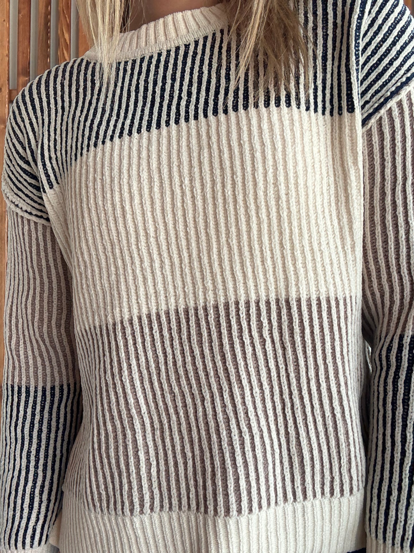 Soft Ribbed Neutral Color Block Sweater