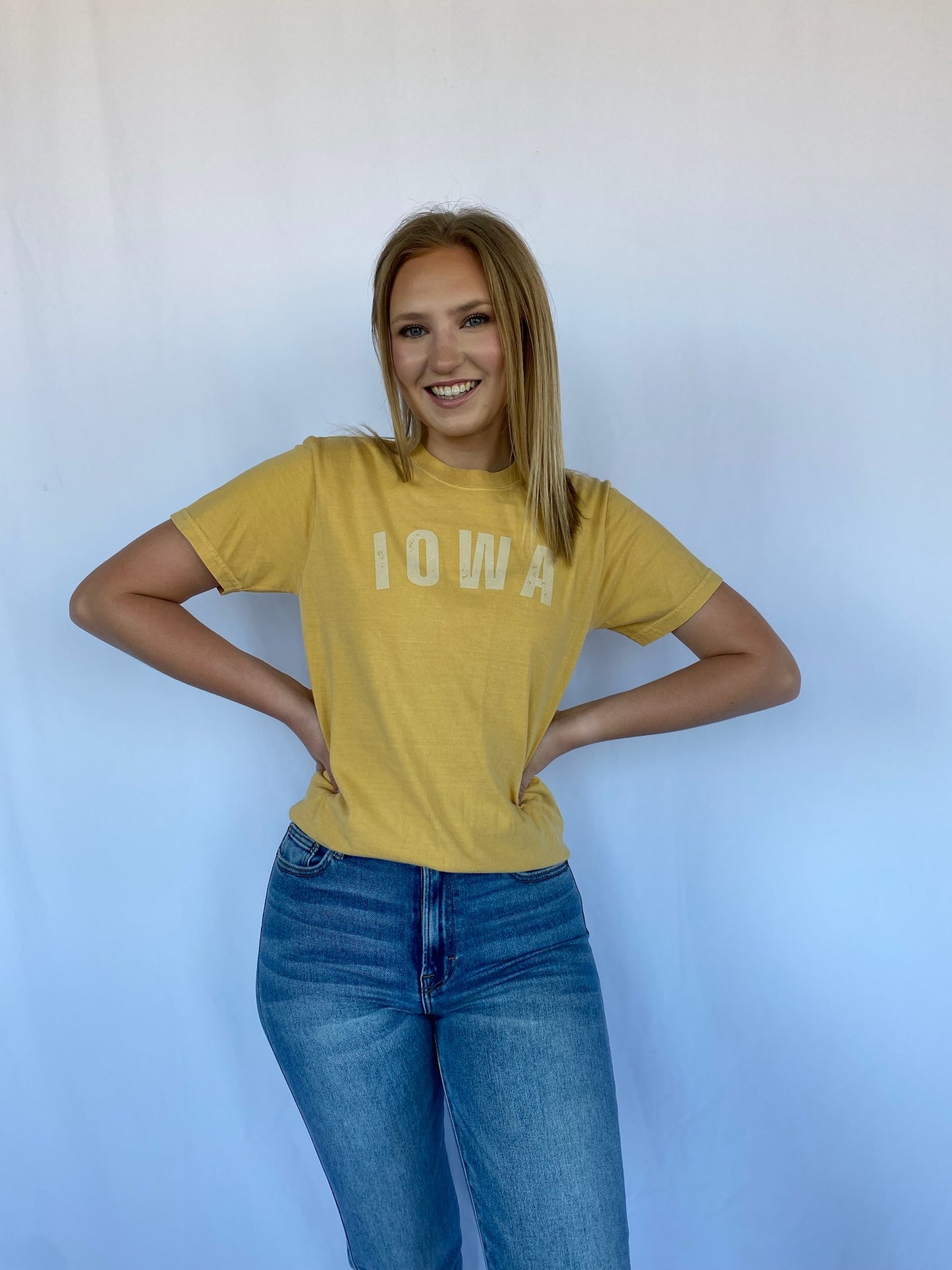 Mustard IOWA Distressed - Cream Letters