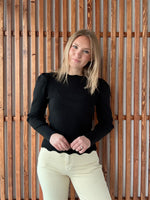 Ribbed Puff Sleeve Sweater - Black