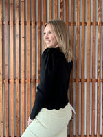 Ribbed Puff Sleeve Sweater - Black