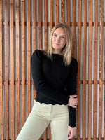 Ribbed Puff Sleeve Sweater - Black